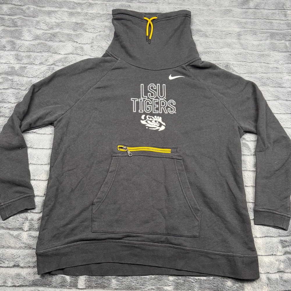 Nike LSU Tigers Funnel Neck Sweatshirt Gray Zipper Pocket 34676X-LS5 L